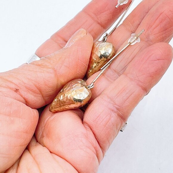 925 Silver Hammered Heart Shape Drop Earrings - Picture 6 of 6